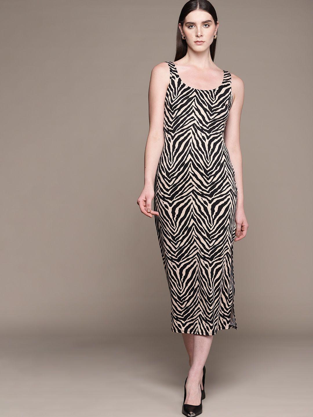 bebe vacation recall animal print sheath midi dress