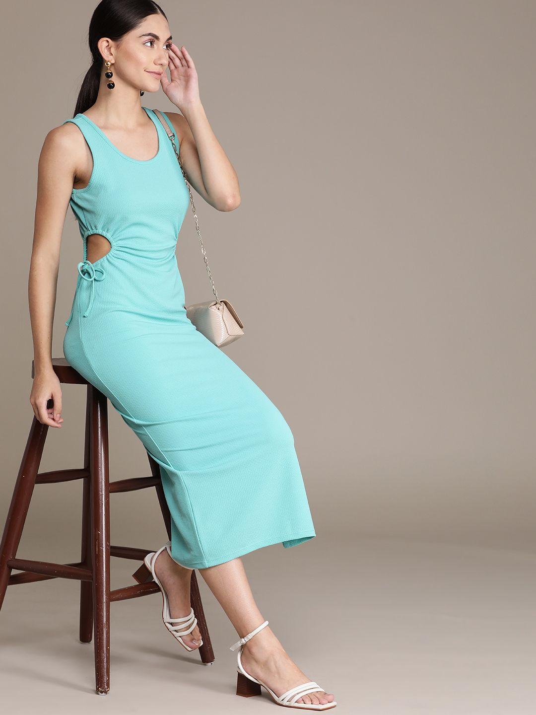 bebe women coastal blue brighter basics solid sheath midi dress