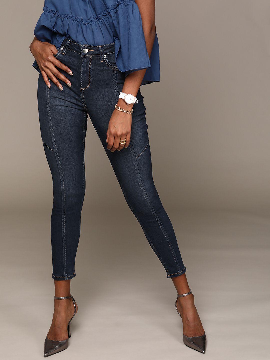 bebe women dark indigo denim daze super skinny fit high-rise light fade stretchable jeans