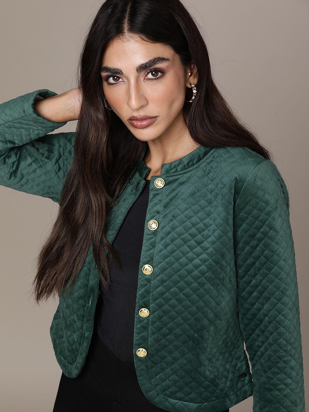 bebe women green quilted jacket