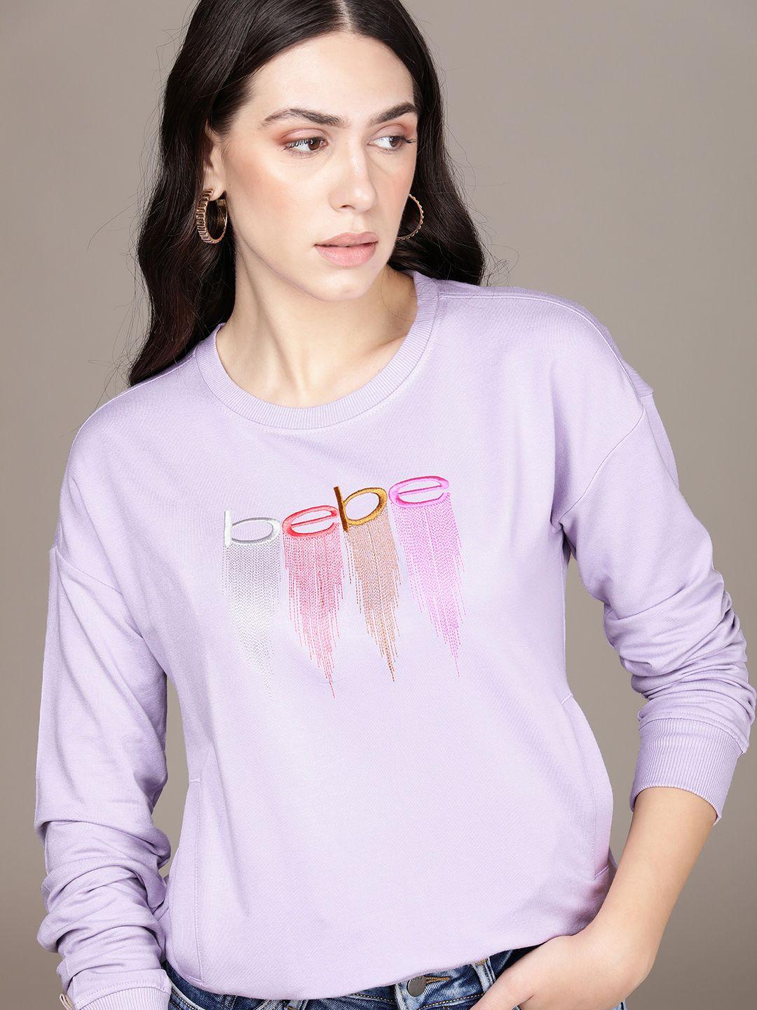 bebe women lavender brand logo embroidered sweatshirt