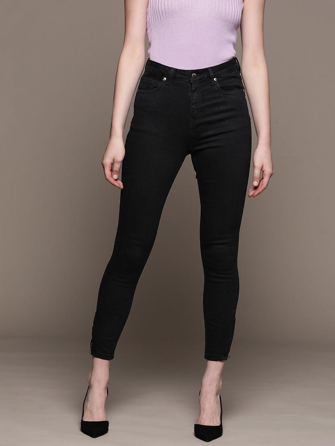 bebe women midnight black essential super skinny fit high-rise stretchable jeans