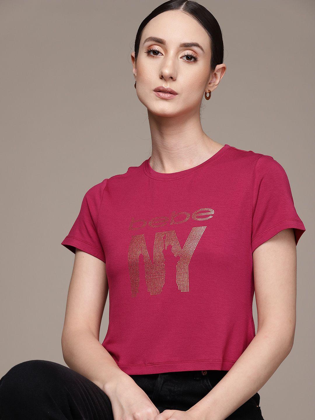 bebe women persian red essential brand logo printed t-shirt