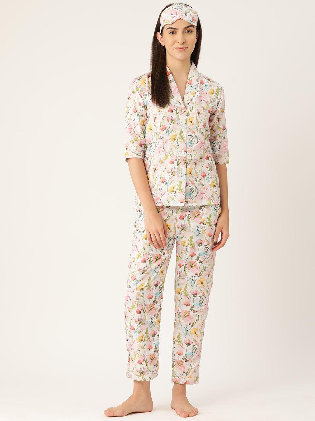 bedgasm women floral printed night suit with eye mask