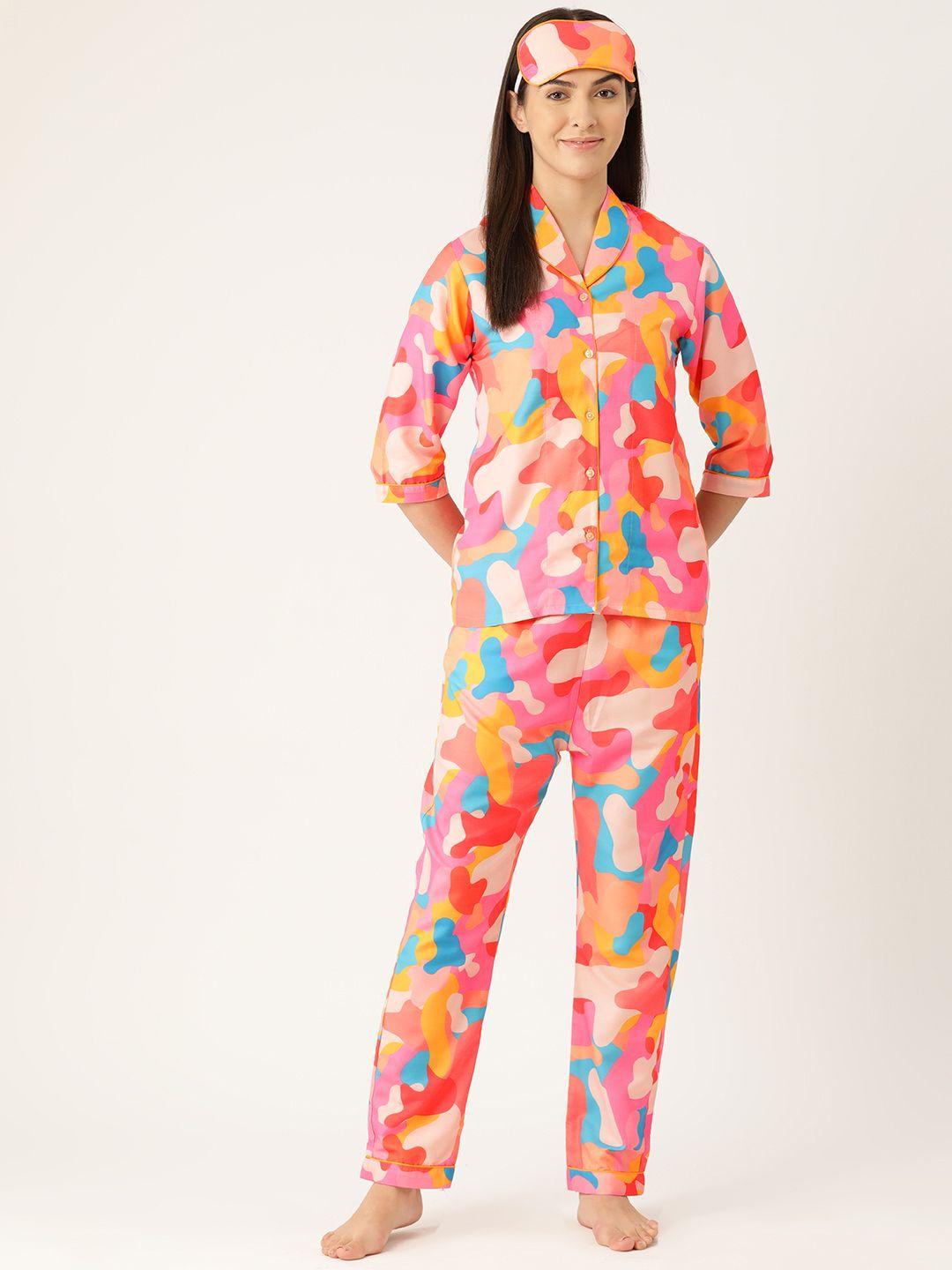 bedgasm women abstract printed night suit with eye mask