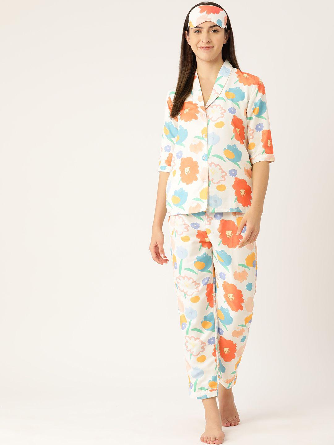 bedgasm women abstract printed night suit with eye mask