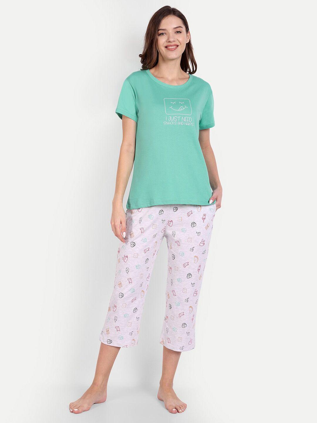 bedtime story conversational printed pure cotton t-shirt with capris