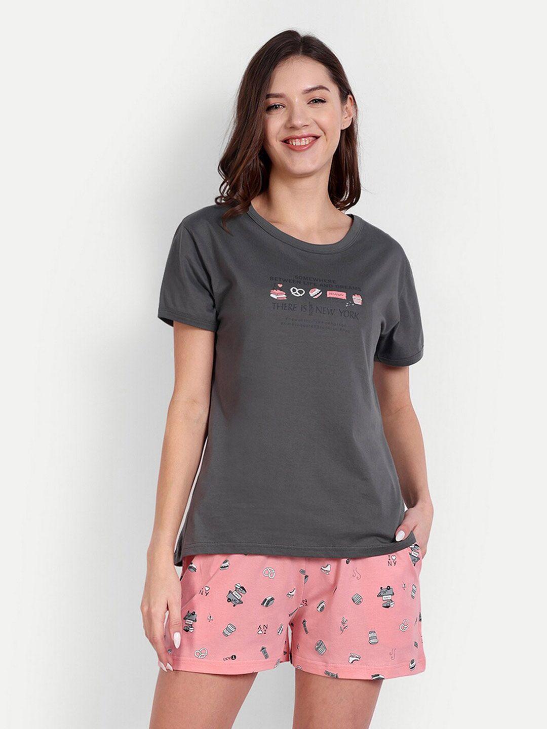 bedtime story printed pure cotton t-shirt with printed shorts