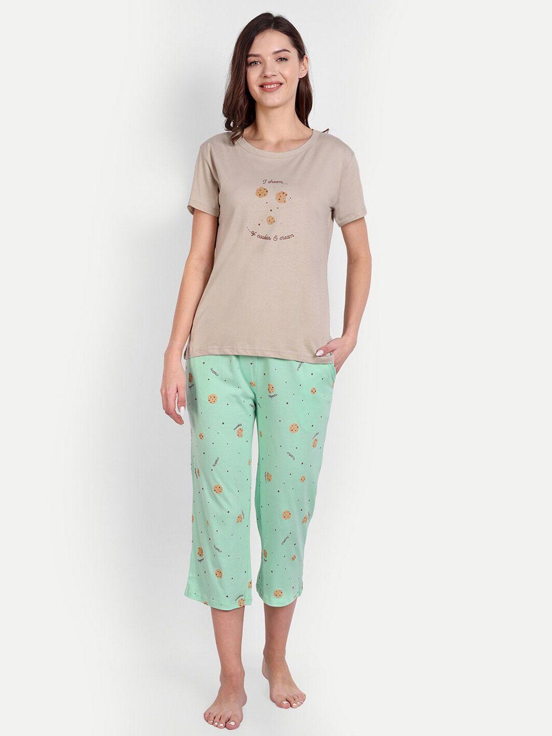 bedtime story round neck printed pure cotton t-shirt & capris