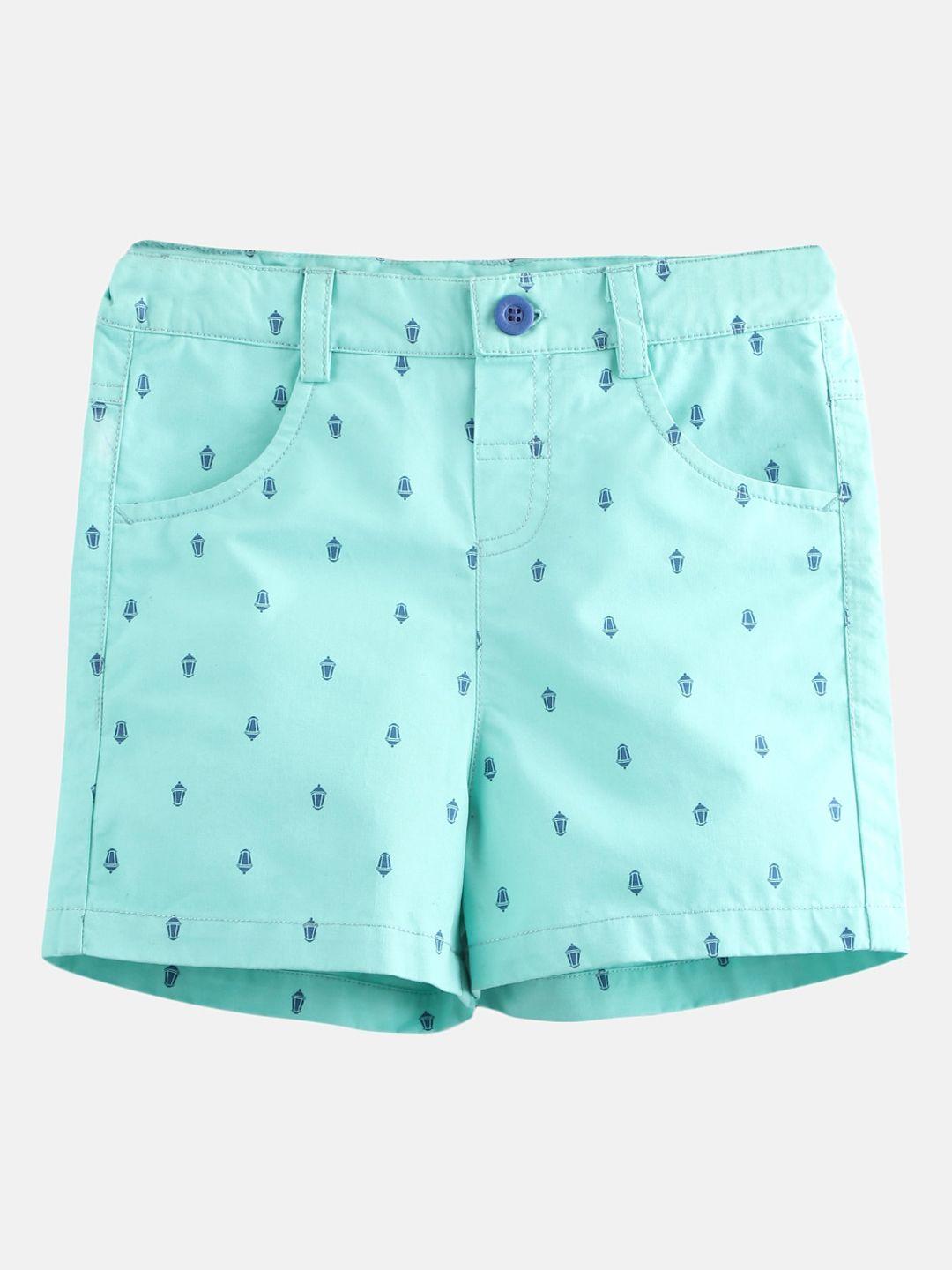 beebay boys sea green & blue conversational printed cotton shorts