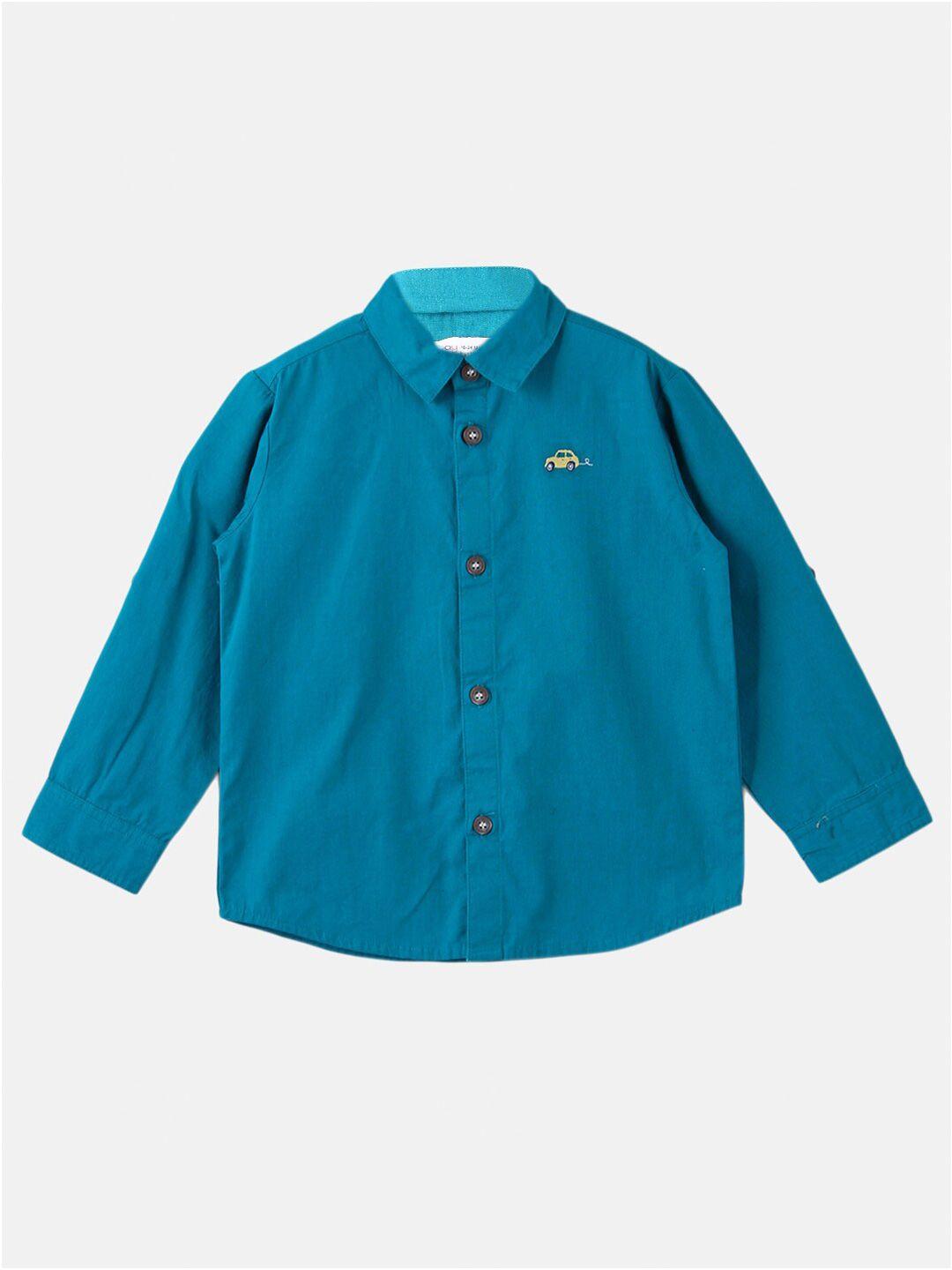 beebay boys teal blue solid cotton casual shirt