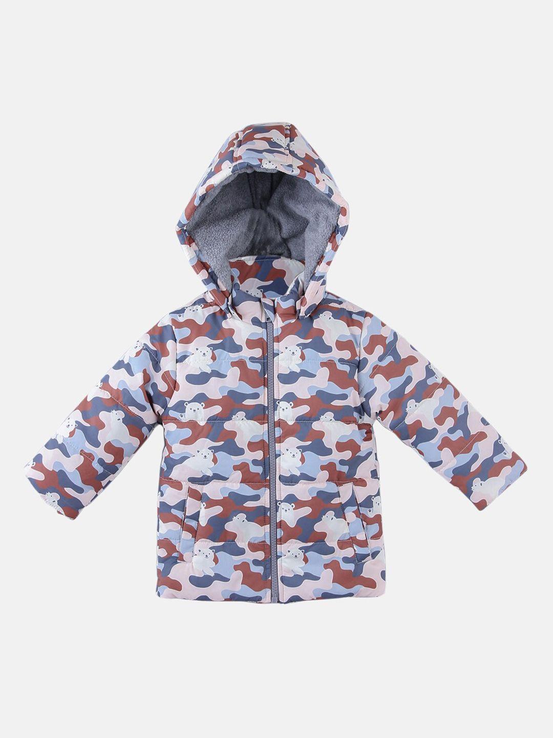 beebay boys white& brown camouflage printed hooded puffer jacket