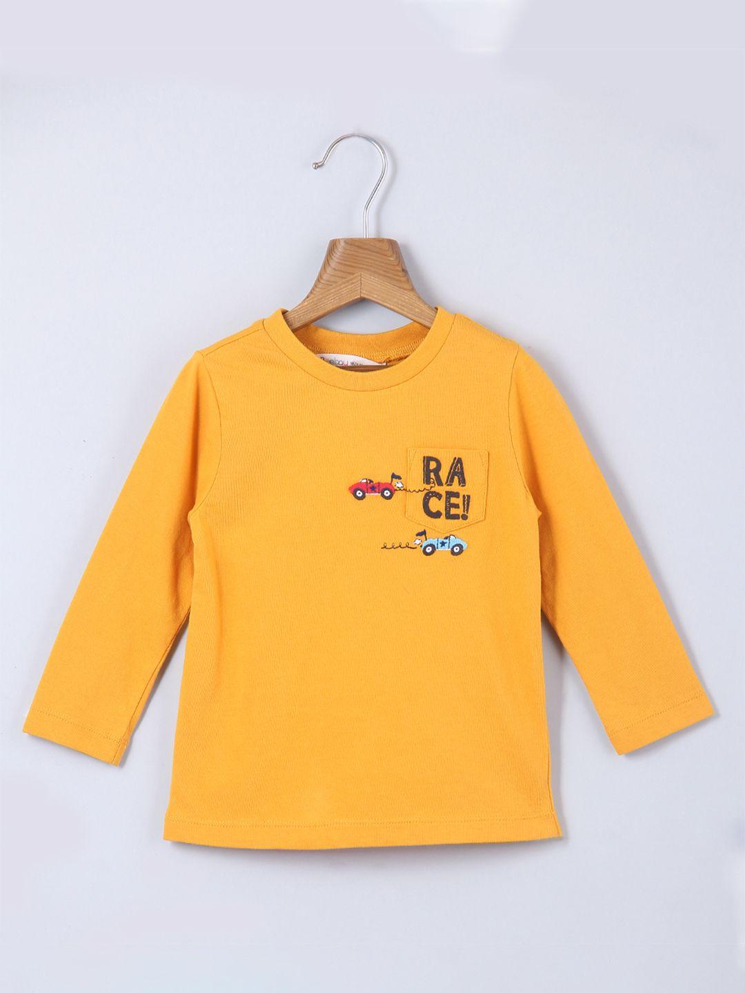 beebay boys yellow embroidered  pure cotton t-shirt