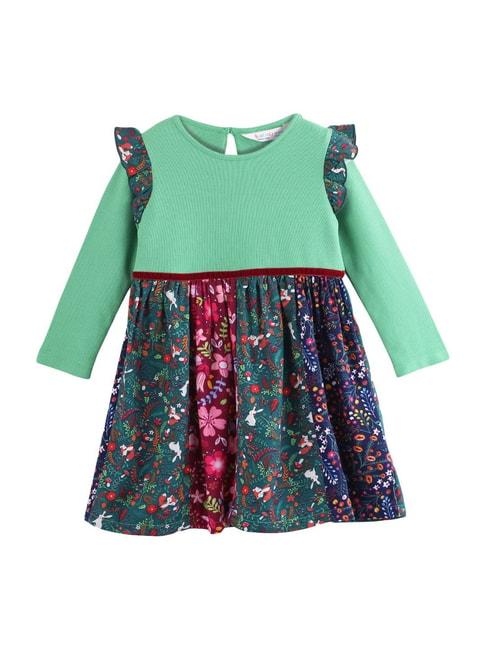 beebay kids green cotton floral print dress