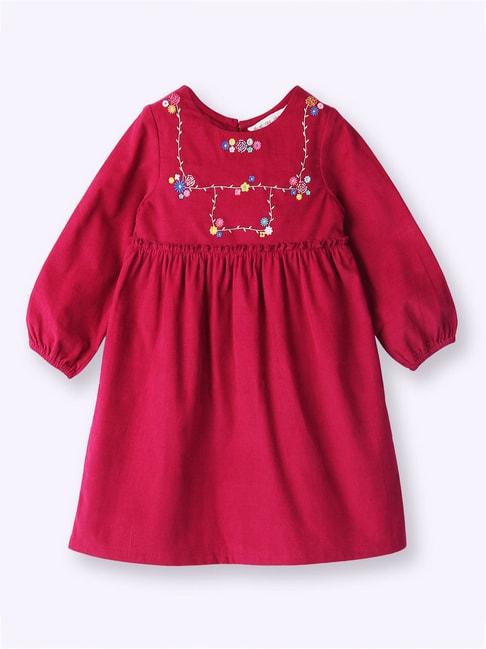 beebay kids maroon cotton embroidered full sleeves dress