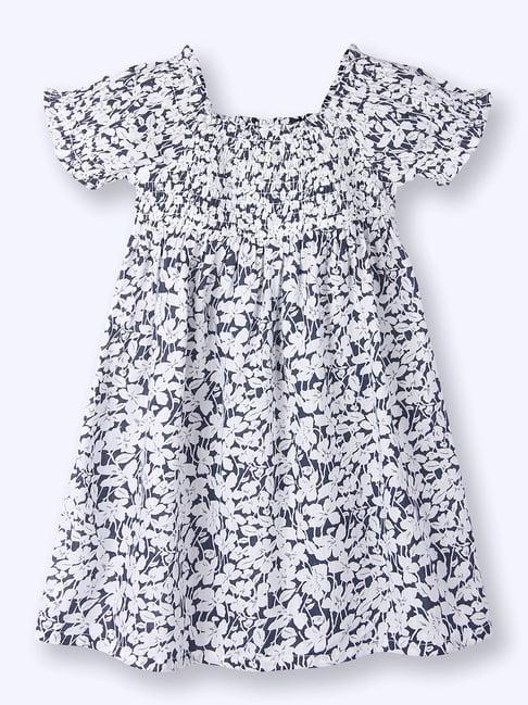 beebay kids navy & white floral print dress