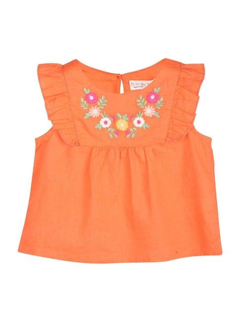 beebay kids orange cotton embroidered top