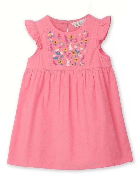beebay kids pink cotton embroidered dress