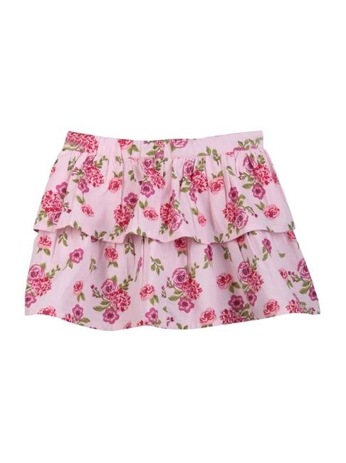 beebay kids pink cotton floral print skirt
