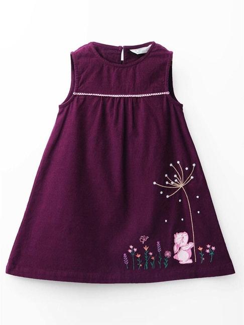 beebay kids wine & pink cotton printed dress