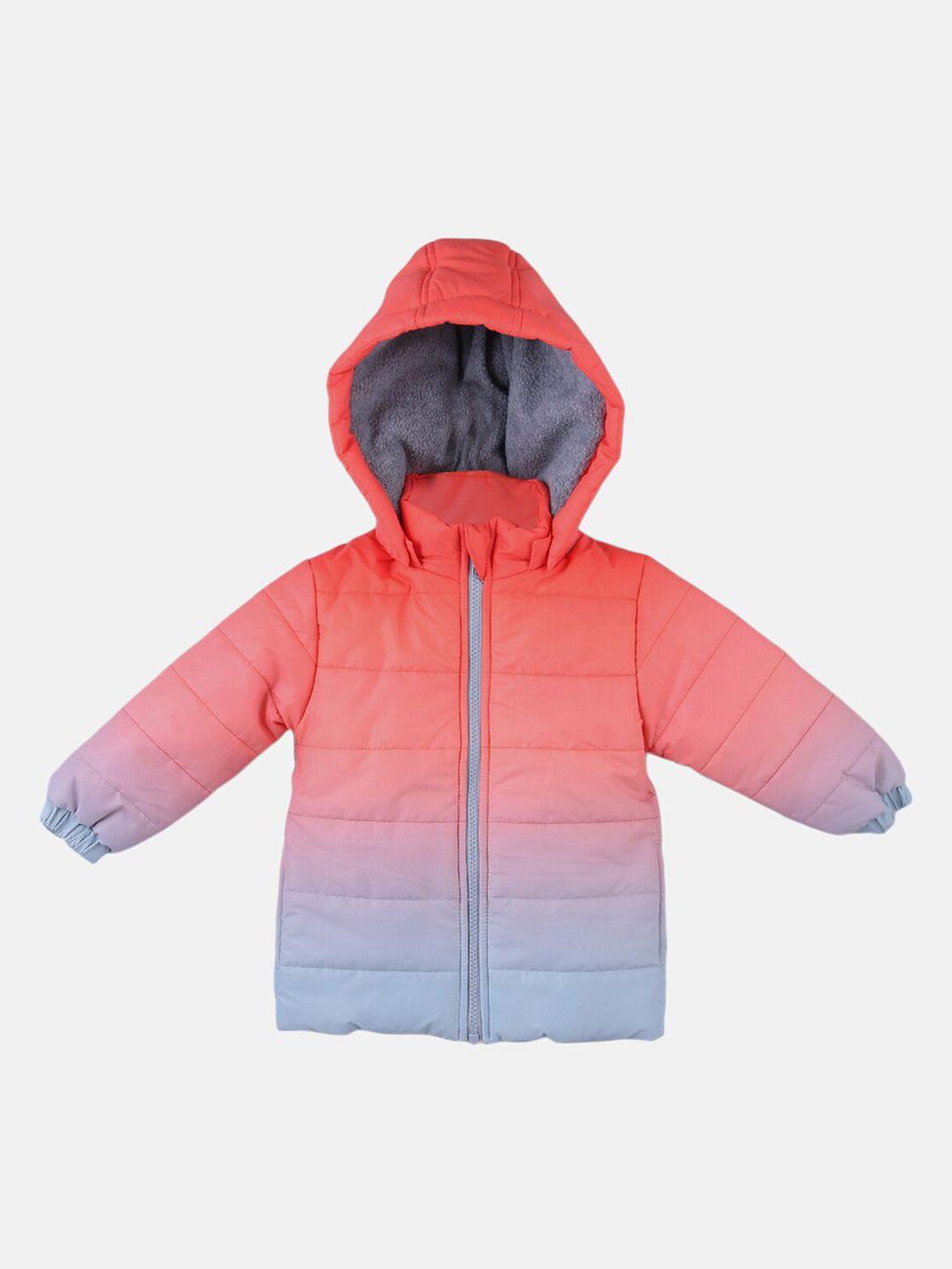 beebay boys orange blue colourblocked ombre hooded puffer jacket