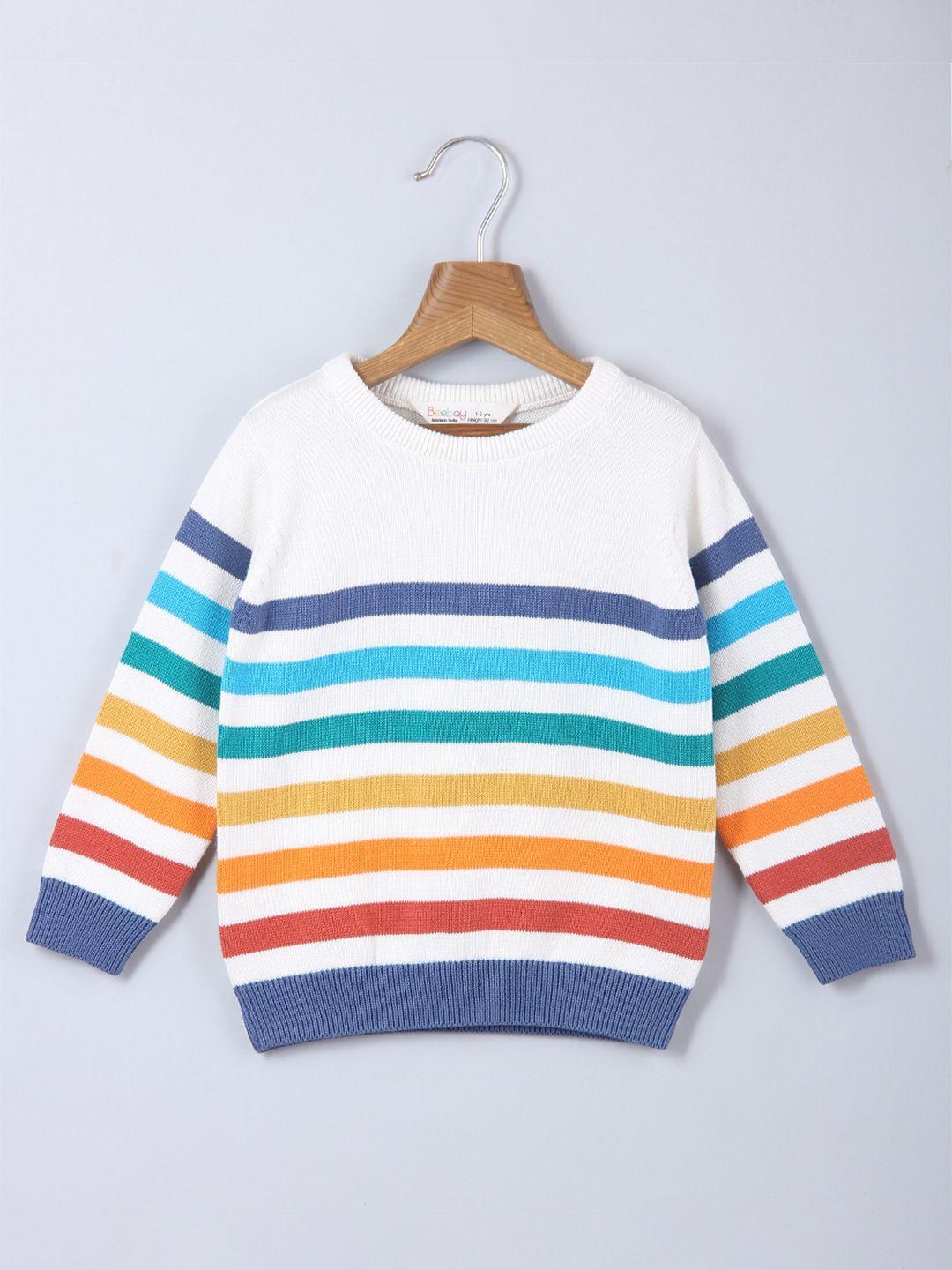beebay boys white & yellow striped pullover sweater