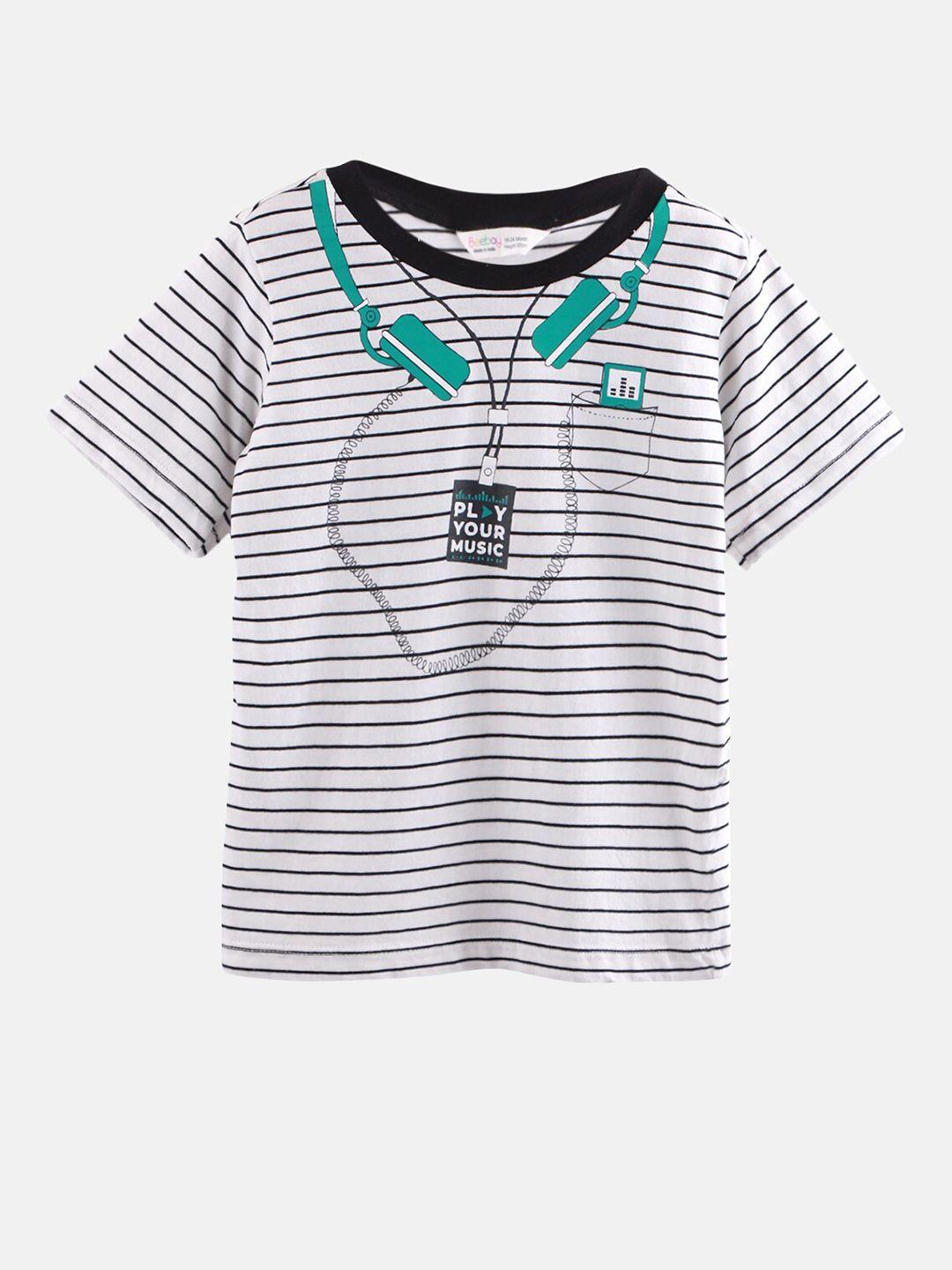 beebay boys white striped v-neck t-shirt