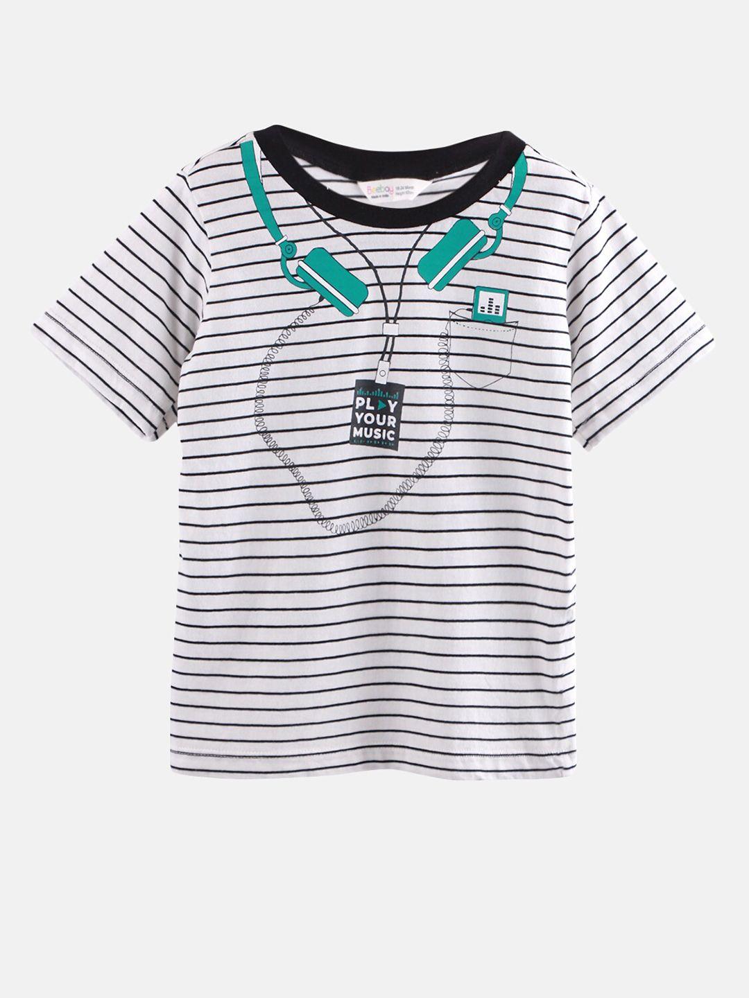 beebay boys white striped v-neck t-shirt