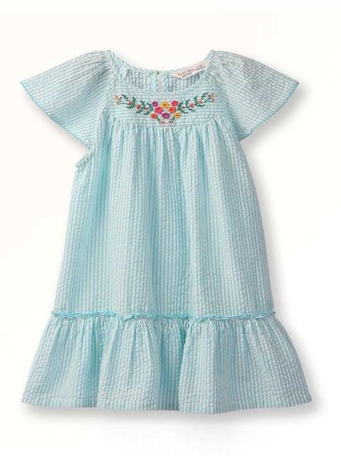 beebay kids blue cotton embroidered dress