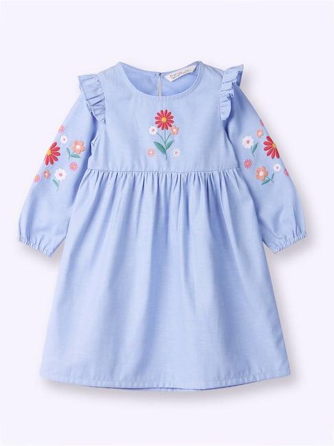 beebay kids blue embroidered full sleeves dress