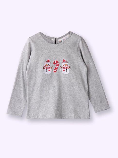 beebay kids grey embroidered full sleeves t-shirt