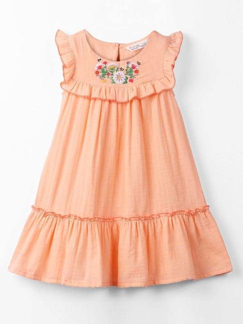 beebay kids peach cotton embroidered dress