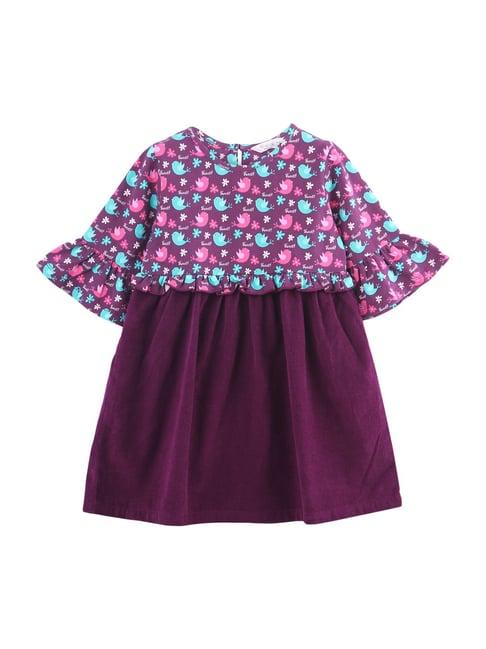 beebay kids purple cotton printed dress