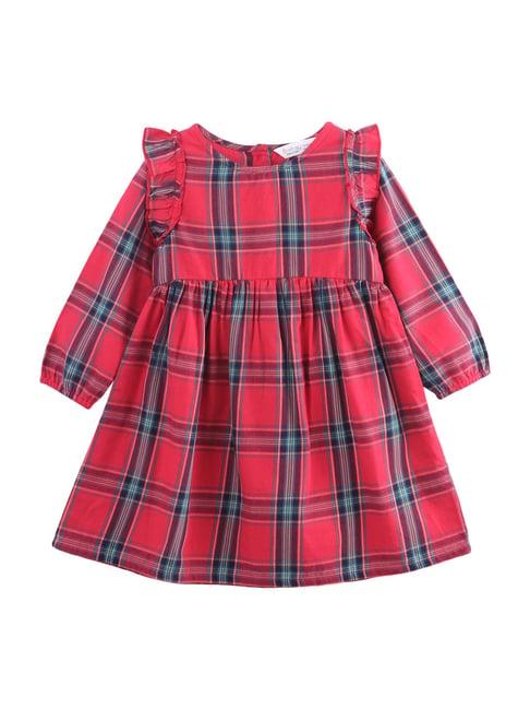 beebay kids red cotton plaid pattern dress