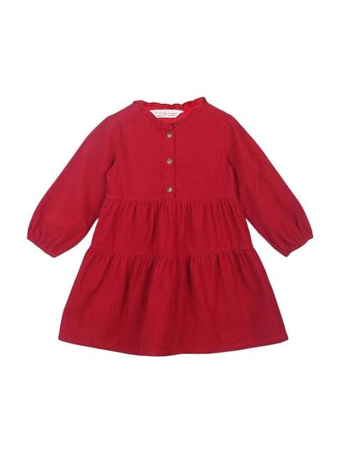beebay kids red cotton regular fit full sleeves dress