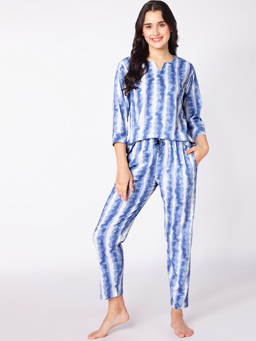 beebelle blue & white tie and dye printed night suit