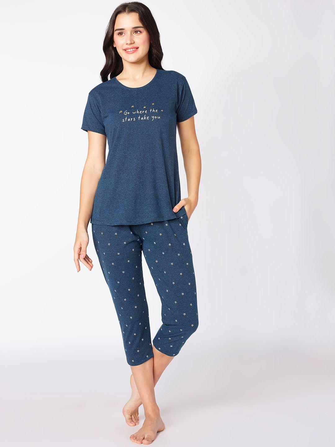 beebelle blue & white typography printed night suit