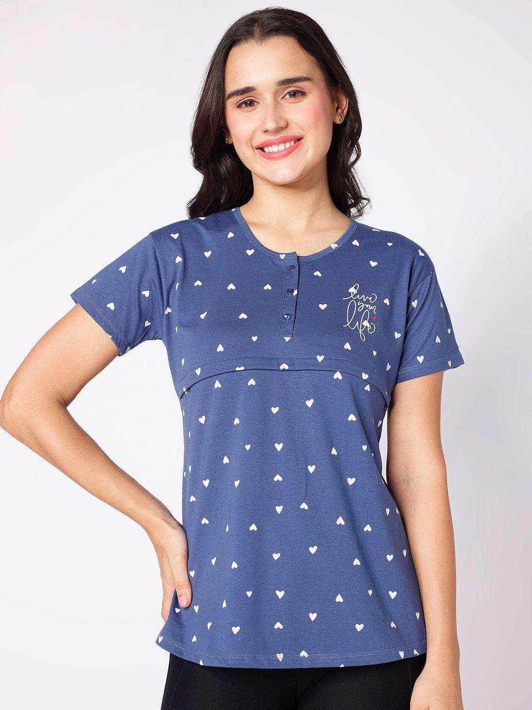 beebelle blue abstract printed maternity & feeding top