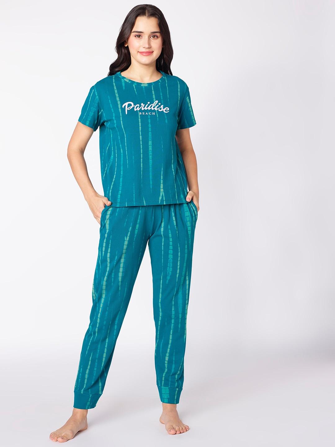 beebelle blue tie and dye printed pure cotton night suit
