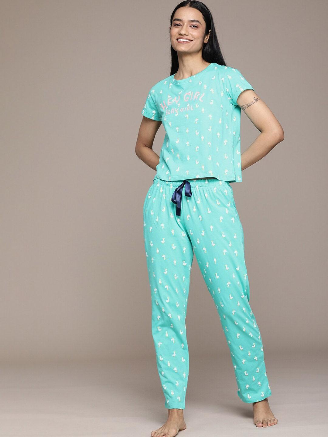 beebelle conversational printed pure cotton night suit