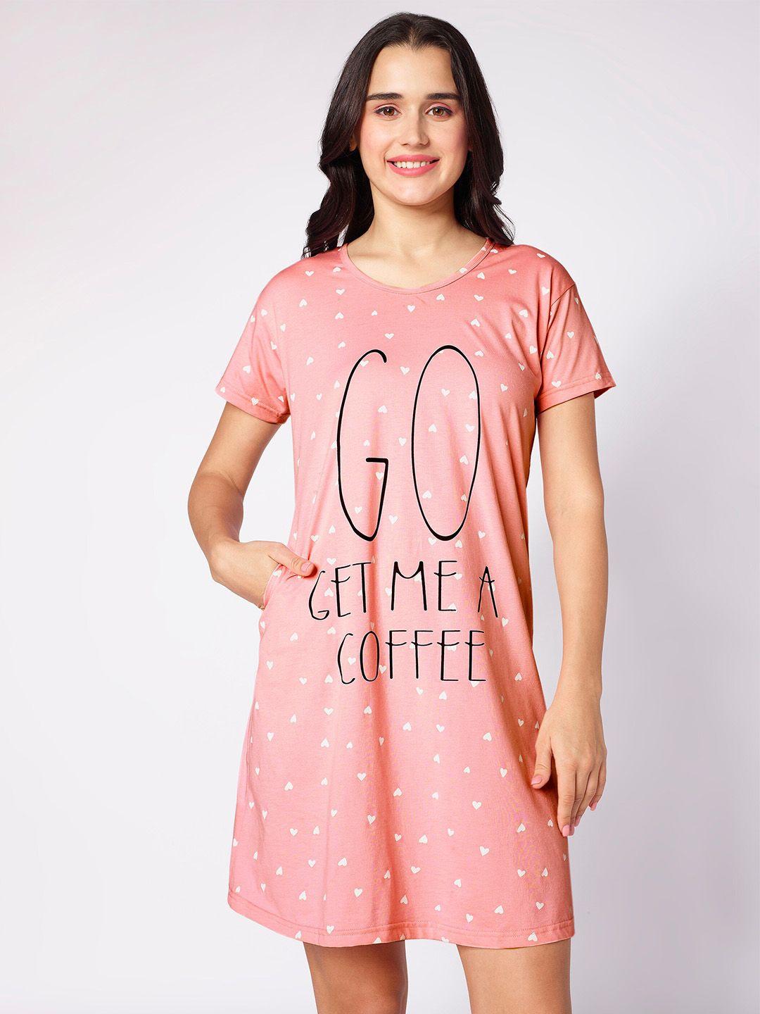 beebelle peach-coloured graphic printed t-shirt nightdress