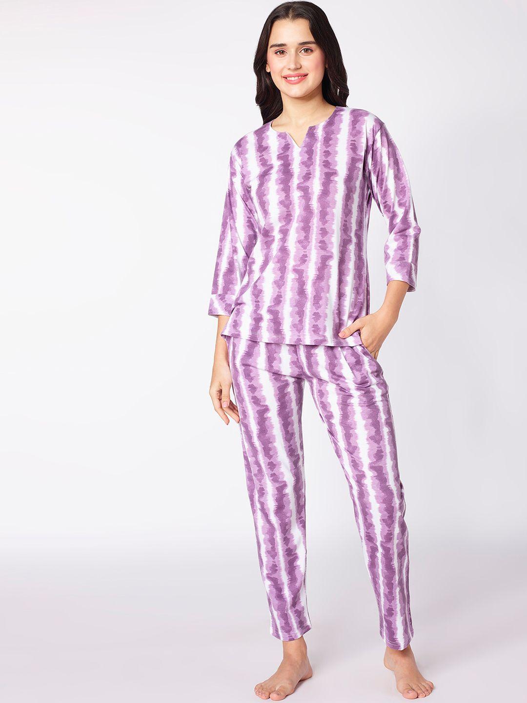 beebelle purple & white tie and dye printed night suit