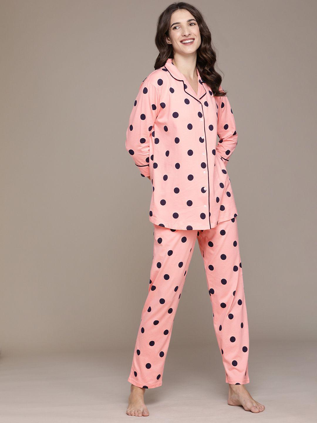 beebelle women peach-coloured printed night suit
