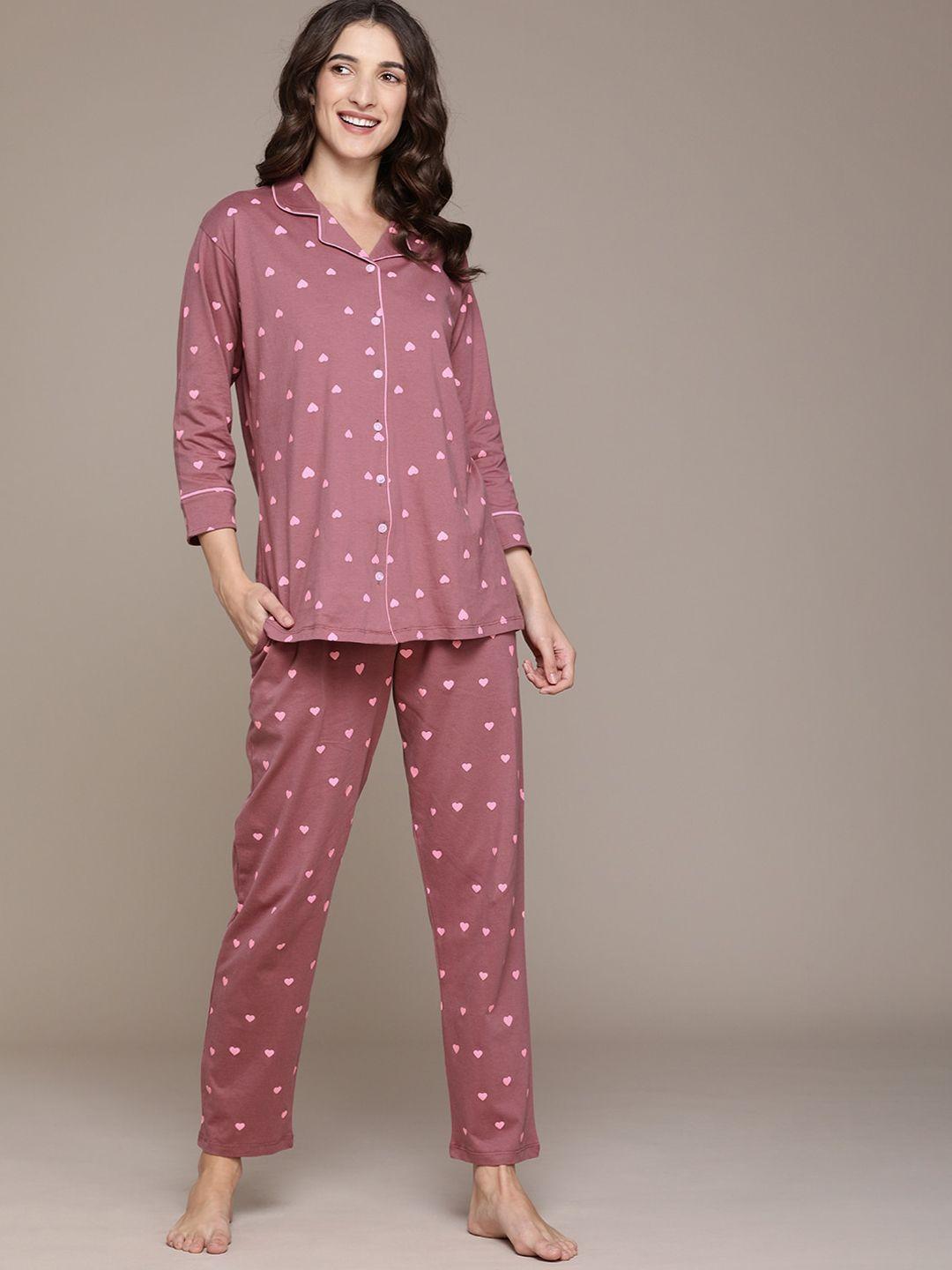 beebelle  women brown printed night suit