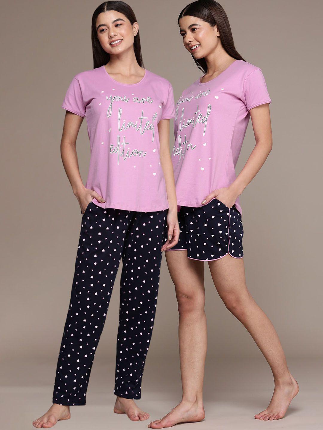 beebelle 3 pieces typography printed pure cotton night suit