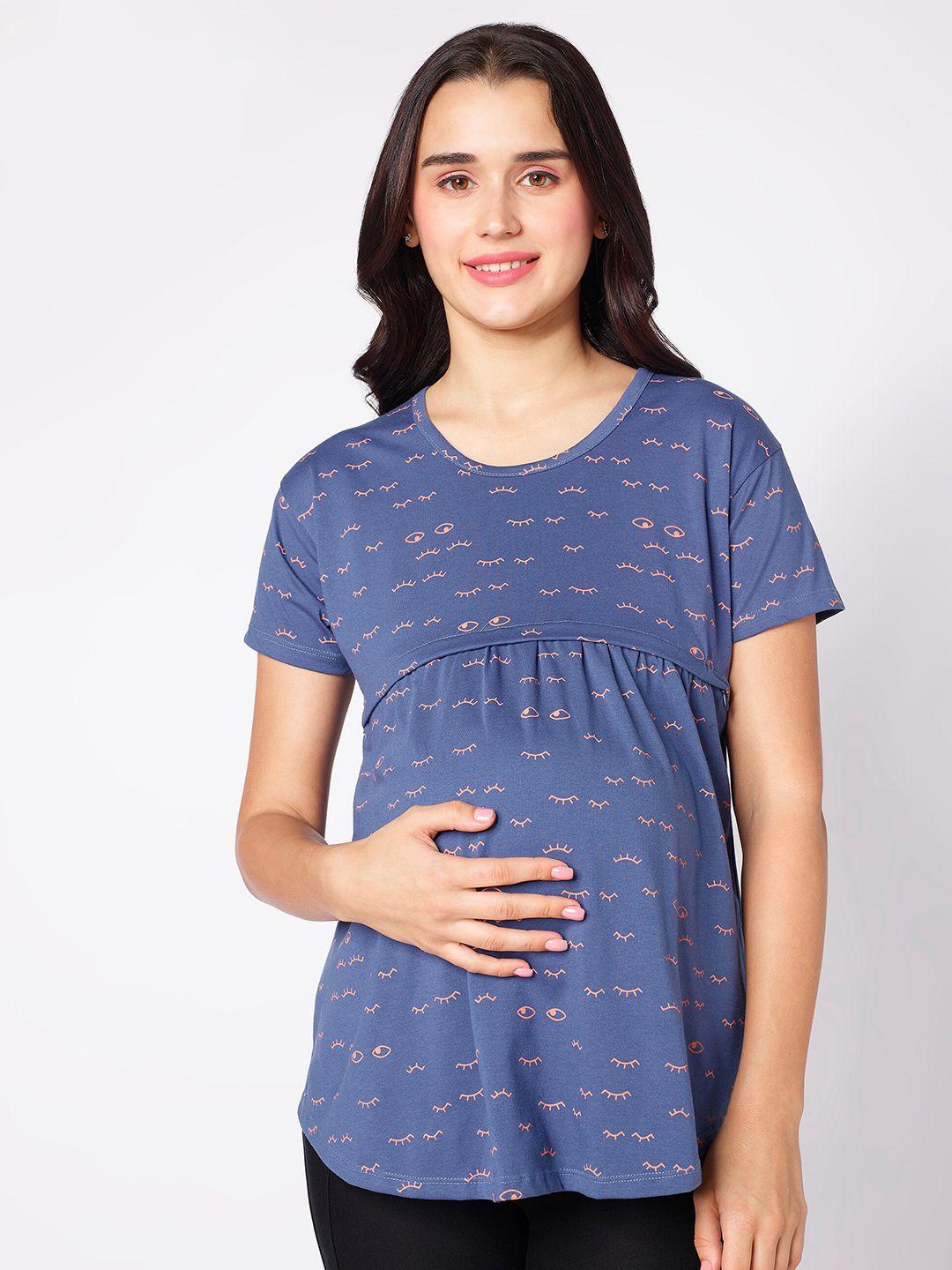 beebelle blue conversational printed maternity top