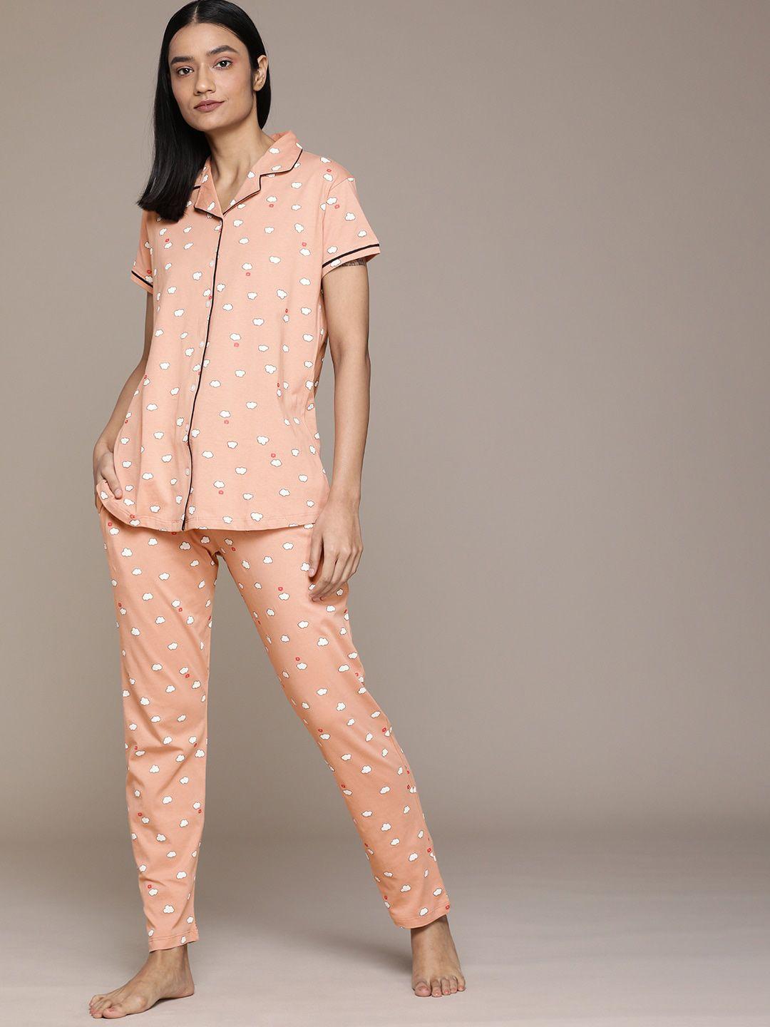 beebelle conversational printed pure cotton night suit