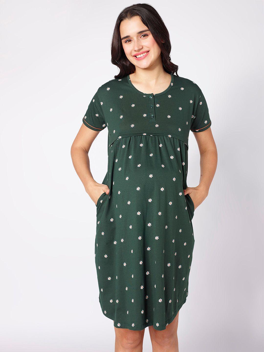 beebelle green floral printed maternity nightdress