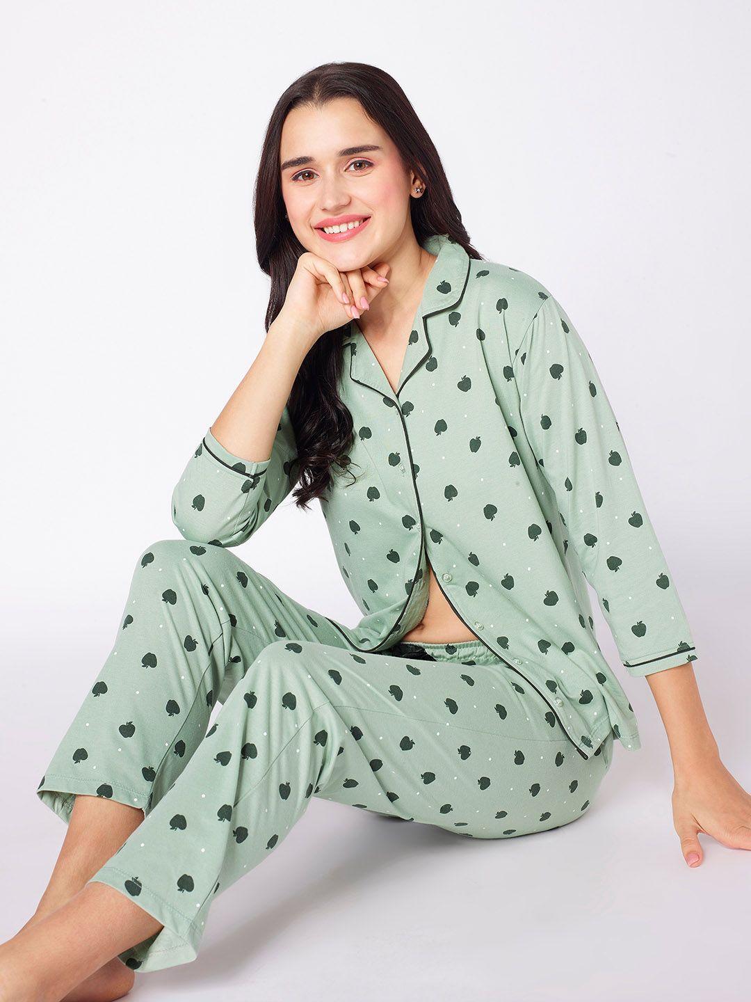 beebelle green geometric printed night suit