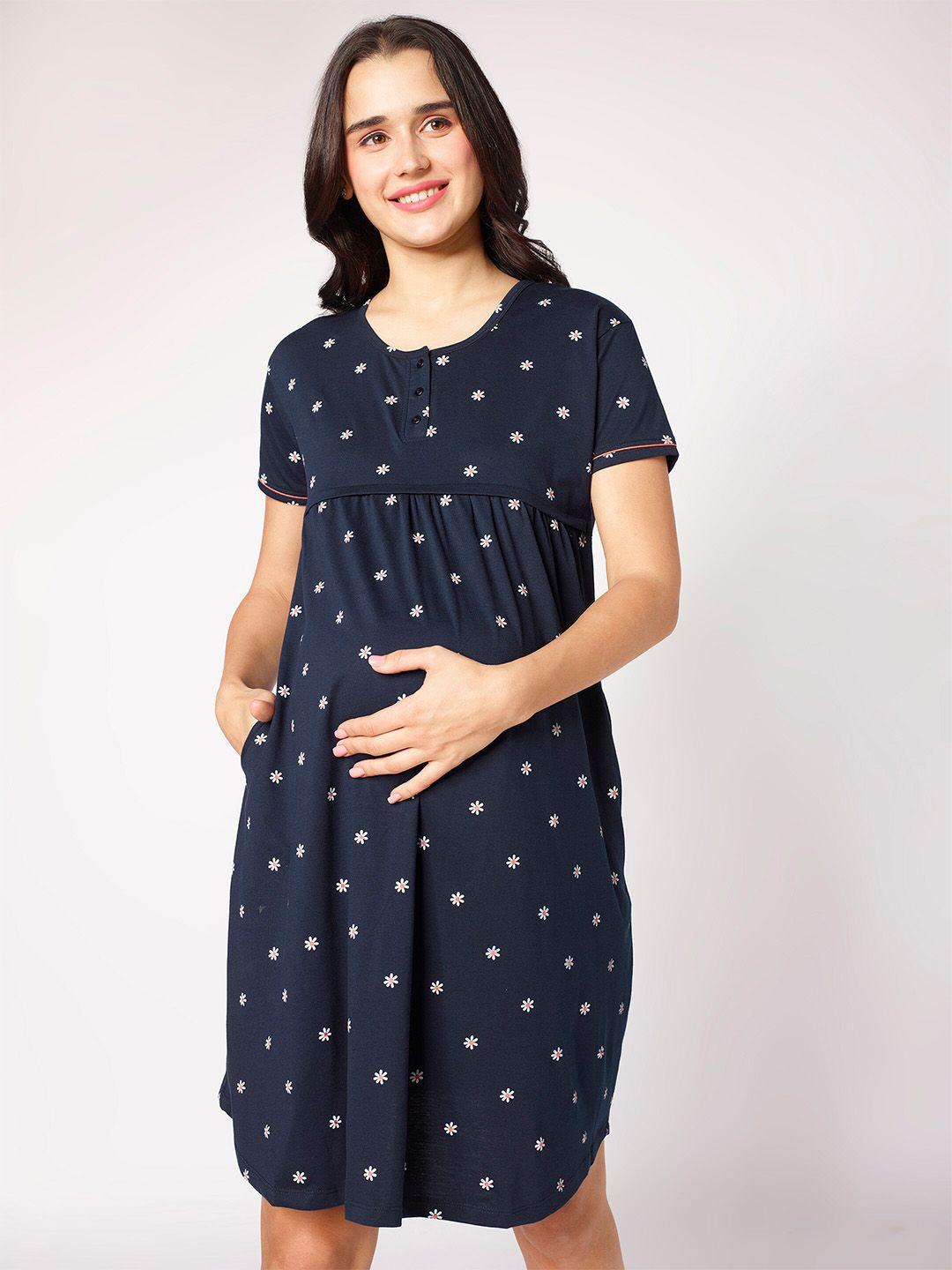 beebelle navy blue floral printed maternity nightdress